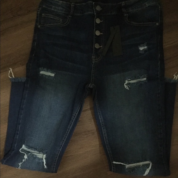 🆕Med Blue Buttonfly High Waist Ripped Skinny Jean - Picture 10 of 10
